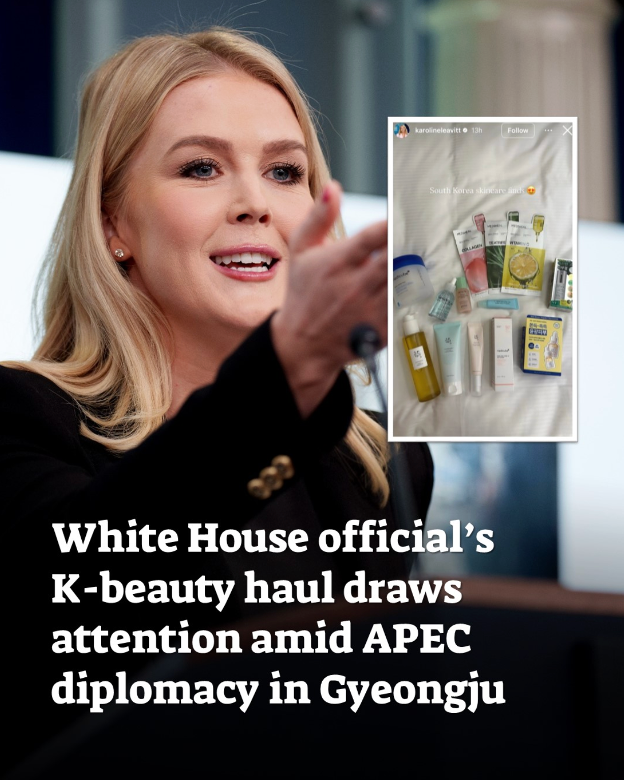 White House Press Secretary Karoline Leavitt’s K-Beauty Haul Goes Viral in Seoul