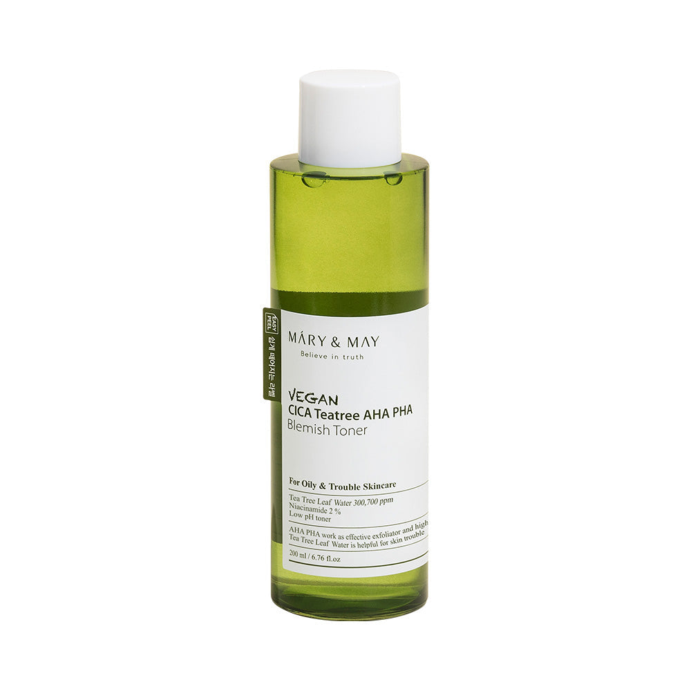 Mary&May Vegan CICA Tea Tree AHA PHA Blemish Toner 200ml - MOQ 24