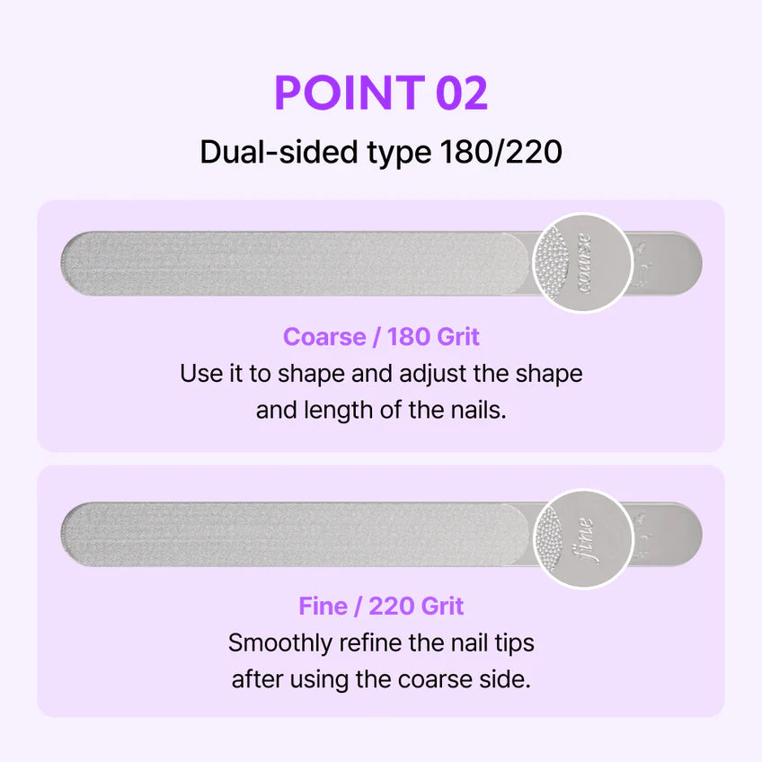 BAREN Double Sided Stainless Steel Nail File for Natural Nails