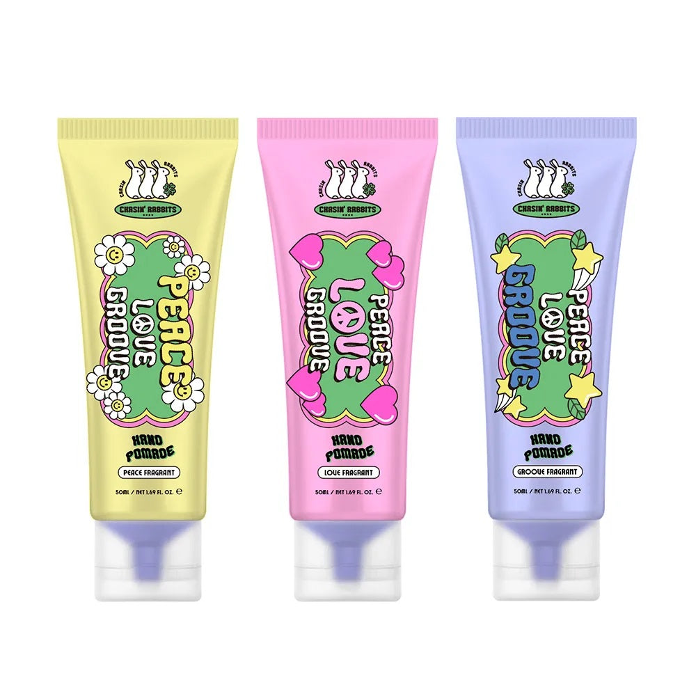 It'sSkin Chasin' Rabbits 
 Peace Love Groove
 Perfume Hand Love - MOQ 63
