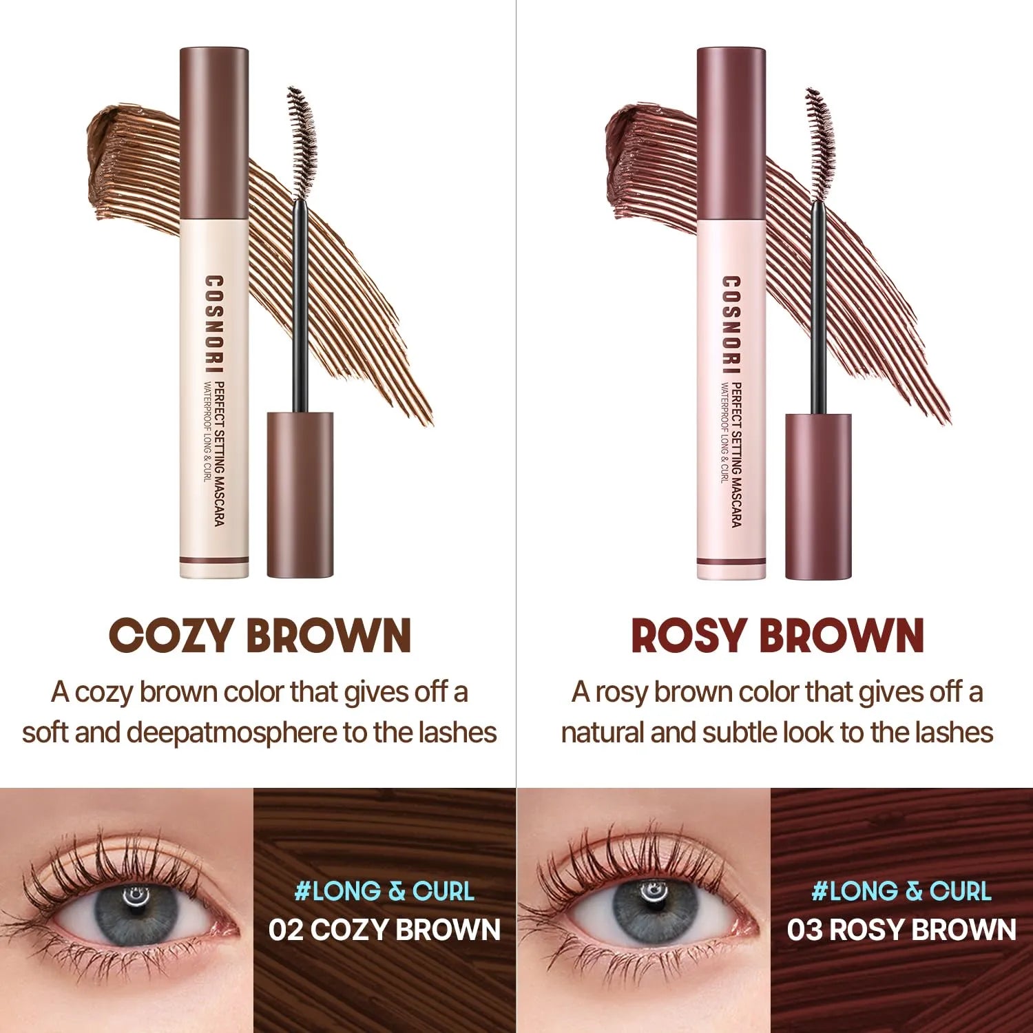 Cosnori Perfect Setting Mascara Waterproof Long And Curl 02 Cozy Brown  - 7ml - MOQ 100