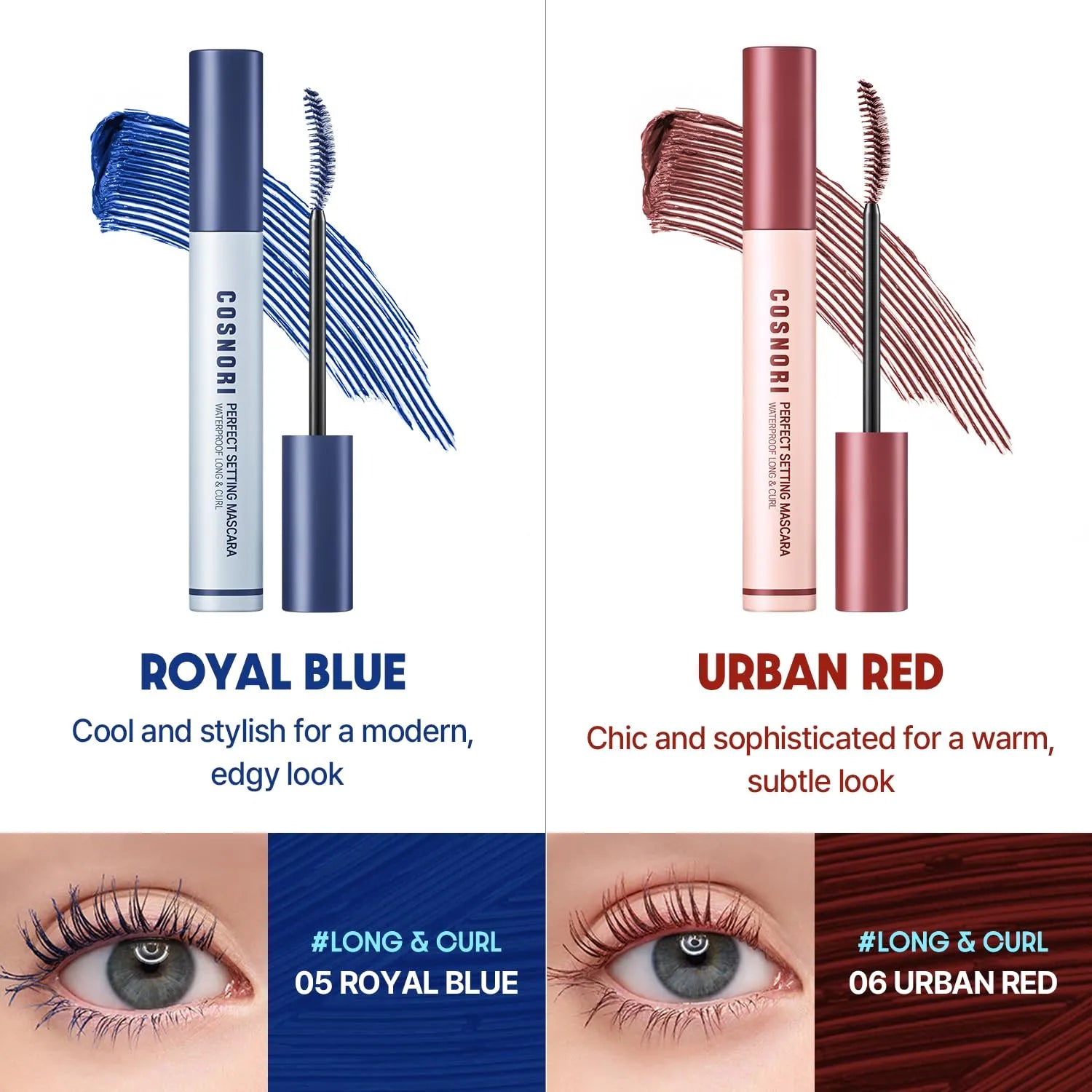 Cosnori Perfect Setting Mascara Waterproof Long And Curl 05 Royal Blue - 7ml - MOQ 100