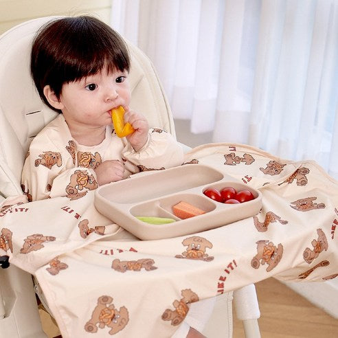Aijoo table-integrated baby food bib with long sleeves and open design(colour-Pretzel) - MOQ 3
