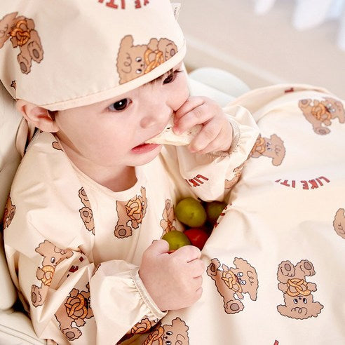 Aijoo table-integrated baby food bib with long sleeves and open design(colour-Pretzel) - MOQ 3