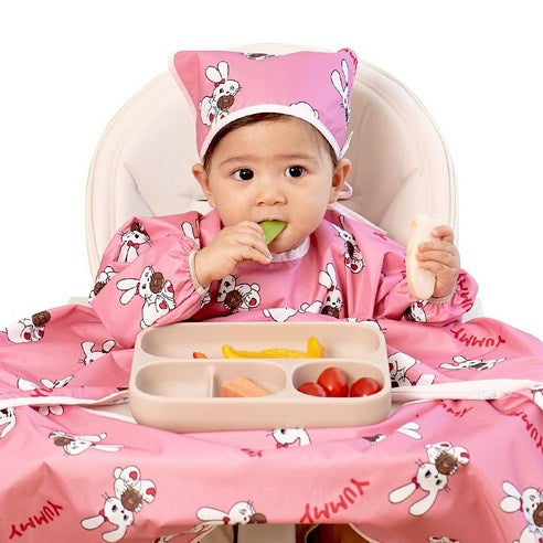 Aijoo table-integrated baby food bib with long sleeves and open design(colour- Donut Rabbit ) - MOQ 3