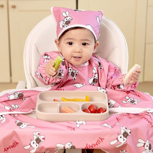 Aijoo table-integrated baby food bib with long sleeves and open design(colour- Donut Rabbit ) - MOQ 3