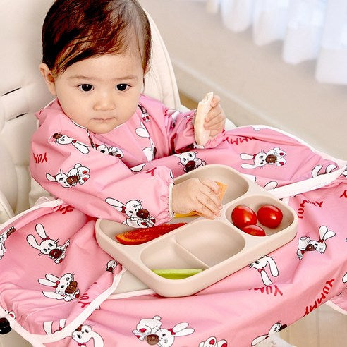 Aijoo table-integrated baby food bib with long sleeves and open design(colour- Donut Rabbit ) - MOQ 3