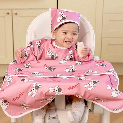 Aijoo table-integrated baby food bib with long sleeves and open design(colour- Donut Rabbit ) - MOQ 3