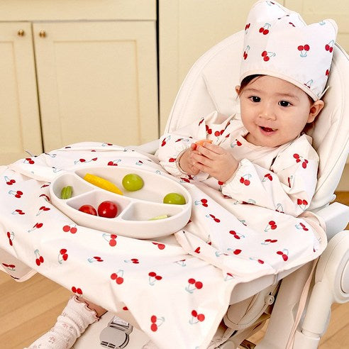 Aijoo table-integrated baby food bib with long sleeves and open design(colour- Red Cherry ) - MOQ 3
