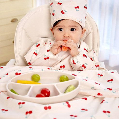Aijoo table-integrated baby food bib with long sleeves and open design(colour- Red Cherry ) - MOQ 3