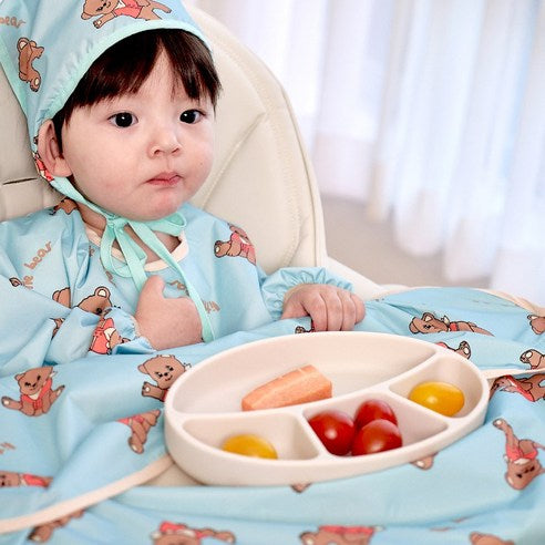 Aijoo table-integrated baby food bib with long sleeves and open design(colour- Little Bear ) - MOQ 3