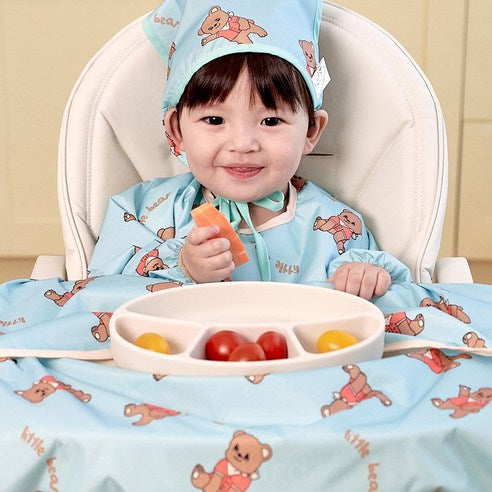 Aijoo table-integrated baby food bib with long sleeves and open design(colour- Little Bear ) - MOQ 3