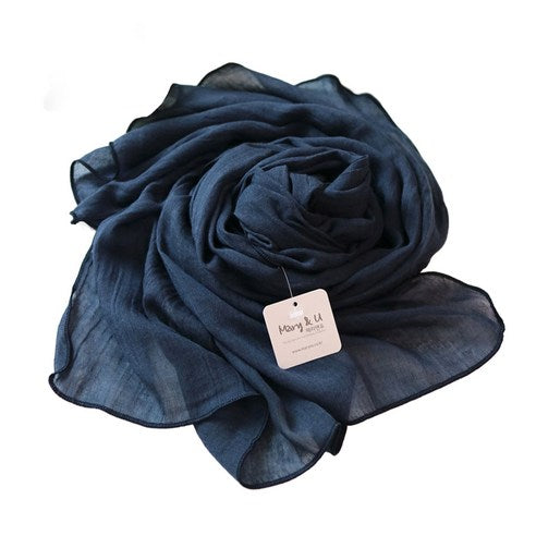 Mary & You soft cotton colorful plain long scarf made in Korea (Navy) - MOQ 3
