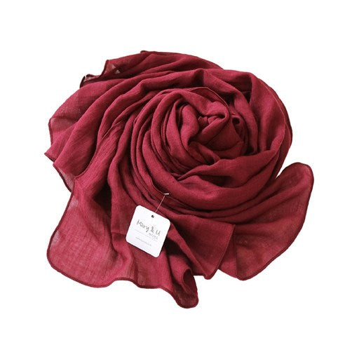 Mary & You soft cotton colorful plain long scarf made in Korea (Wine) - MOQ 3