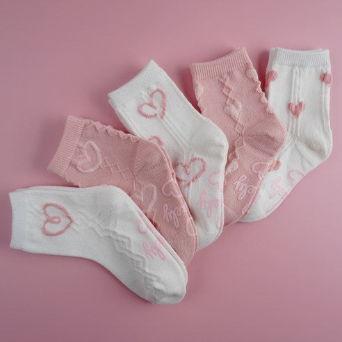 Viva Seven Girls' Falling Non-Slip Socks 5-Piece Set (No.4) - MOQ 3