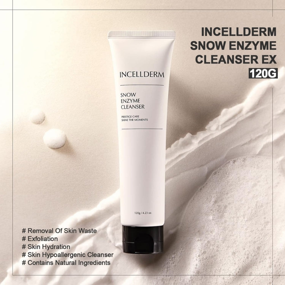 INCELLDERM Snow Enzyme Cleanser 120g - Contains natural enzymes that gently break down dead skin cells and impurities, promoting a smoother and brighter complexion.