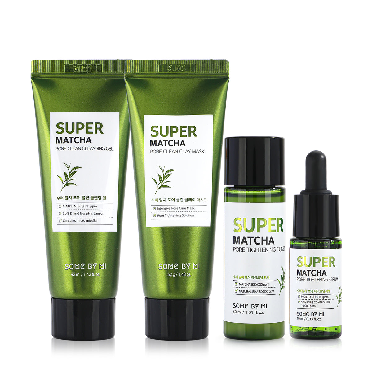SOME BY MI SUPER MATCHA PORE CARE STARTER KIT
 [Cleansing Gel 42ml, Clay Mask 42g, Toner 30ml, Serum 10ml] - MOQ 40