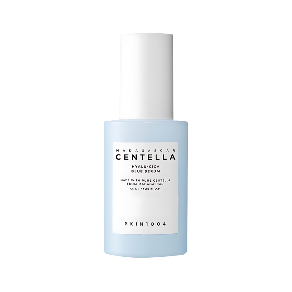 SKIN1004 Madagascar Centella Hyalu-Cica Blue Serum 50ml bottle with blue label and dropper.