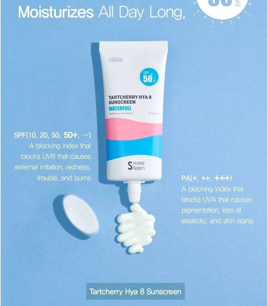 Tartcherry Hya 8 Sunscreen Spf 50+,pa+++ (Whitening,anti-wrinke, Uv Protection Triple Function) - 50ml - MOQ 50