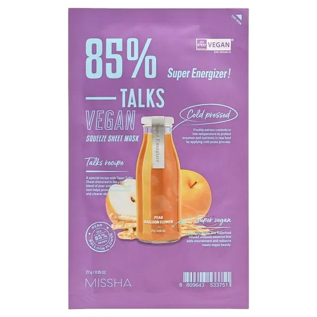 MISSHA TALKS_VEGAN_SQUEEZE_SHEET_MASK_[SUPER_ENERGIZER] - MOQ 36