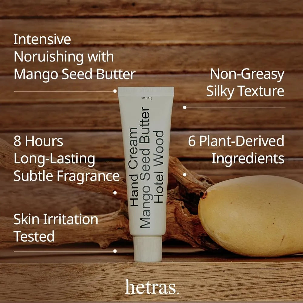 hetras. Perfumed Mango Seed Butter Hand Cream - Hotel Wood - MOQ 80
