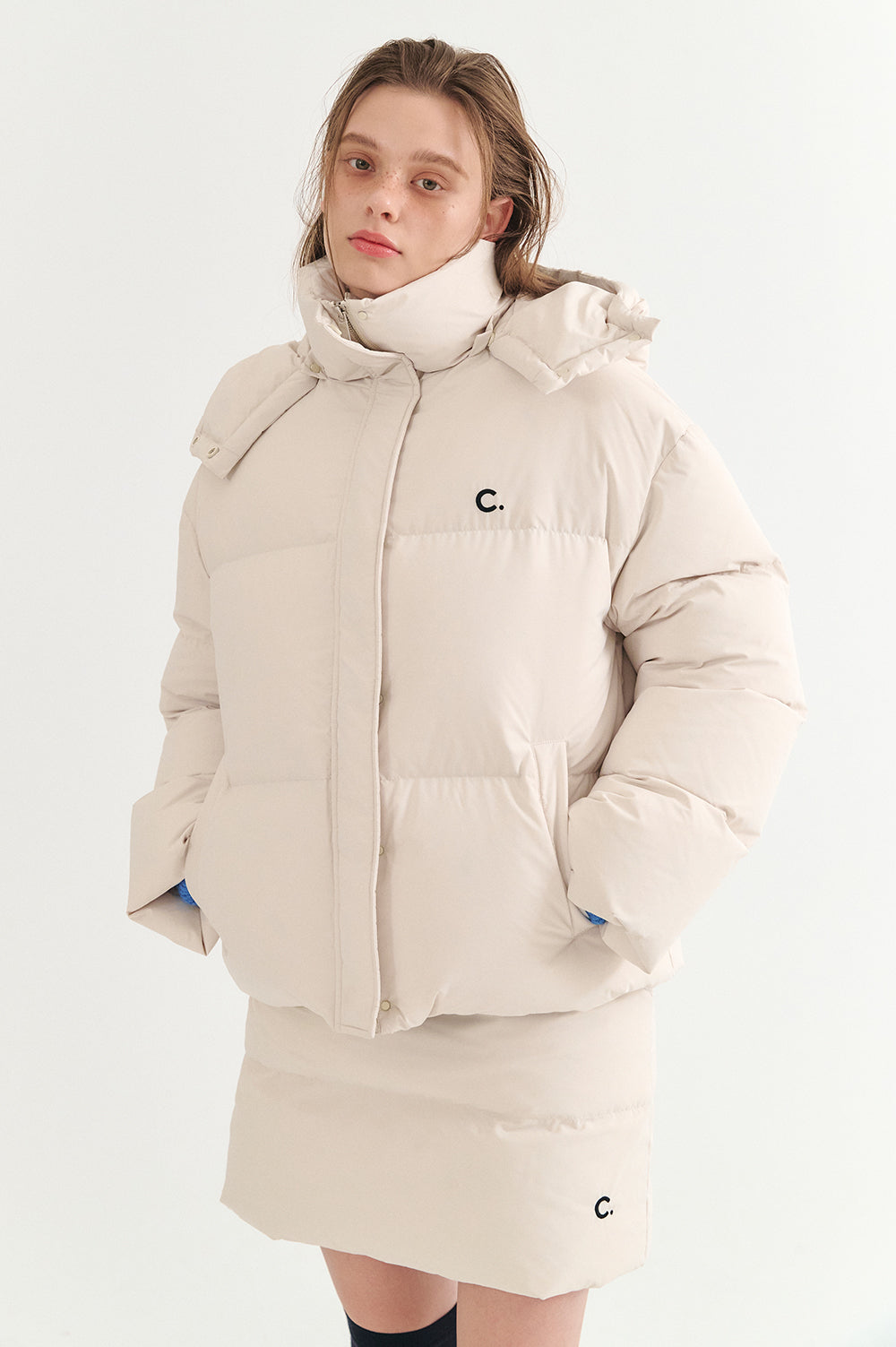 Hooded Quilted Down Jacket - Ivory