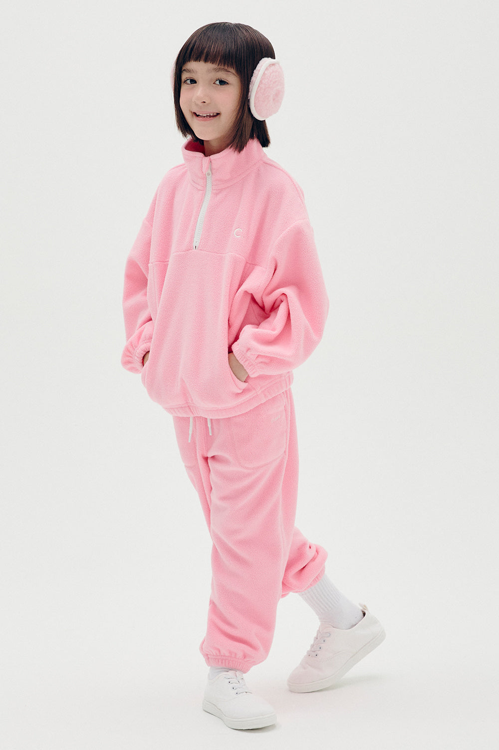 Logo Fleece Half-Zip Kids - Pink