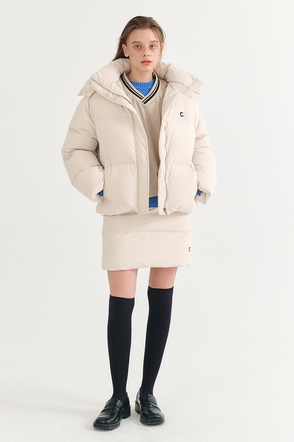 Hooded Quilted Down Jacket - Ivory