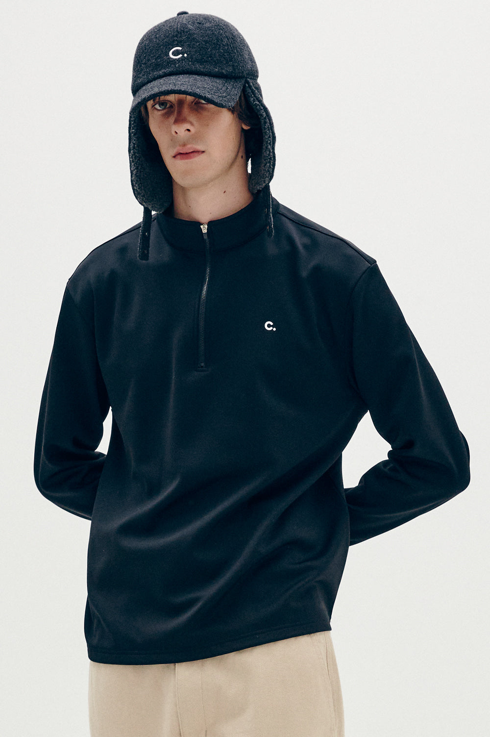 Half-Zip Long T-Shirt Men - Black