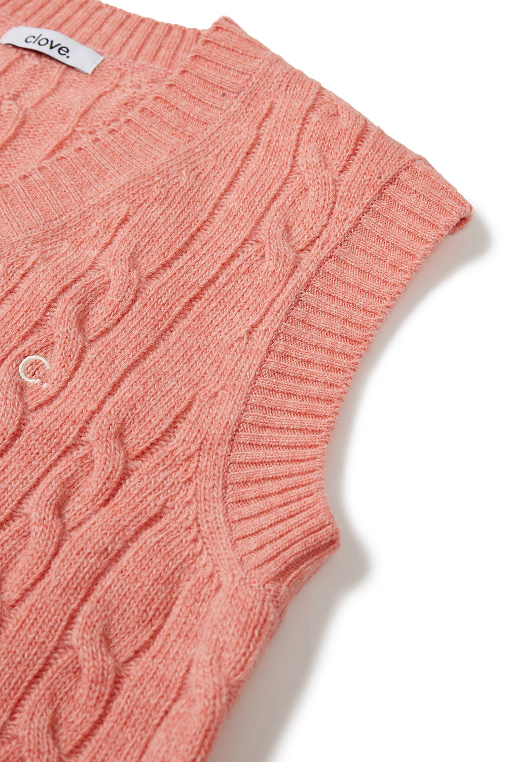 Cable Wool V-Neck Vest - Pink