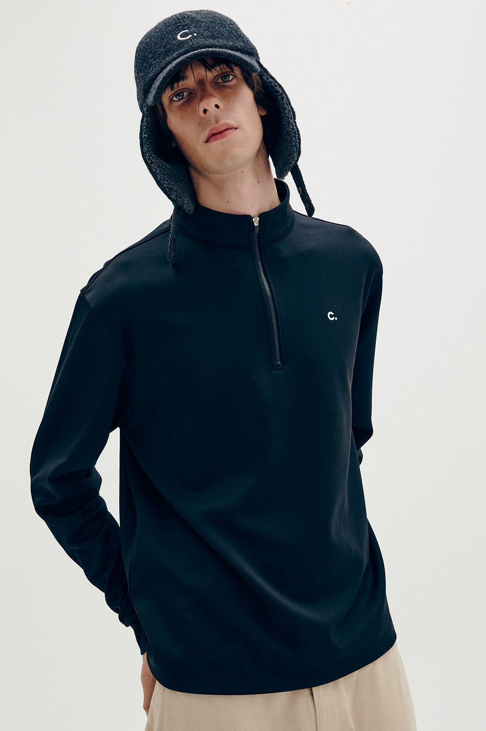 Half-Zip Long T-Shirt Men - Black