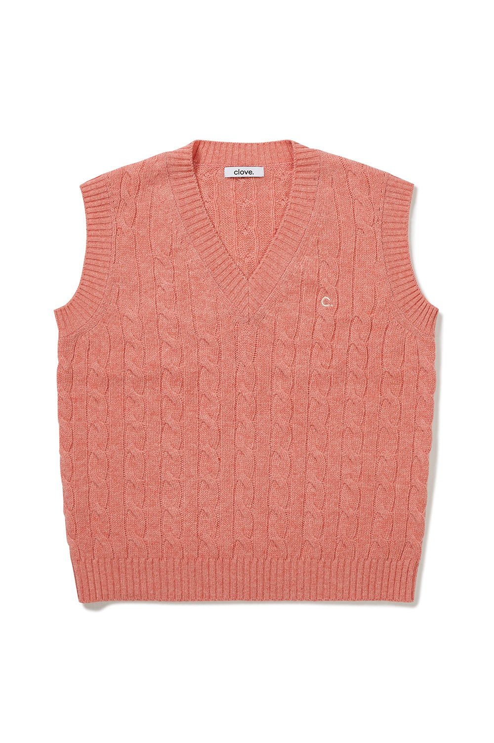 Cable Wool V-Neck Vest - Pink