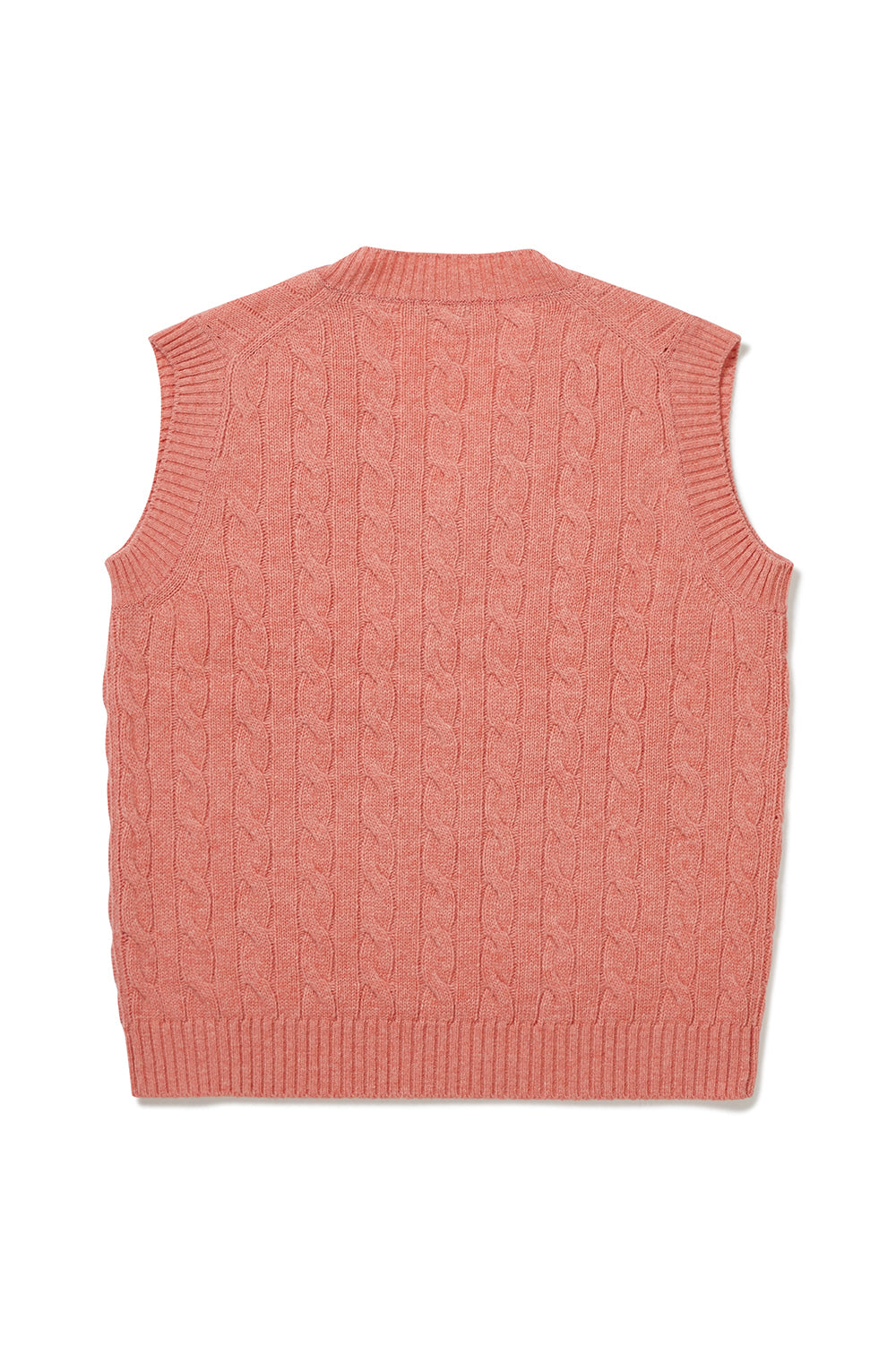 Cable Wool V-Neck Vest - Pink