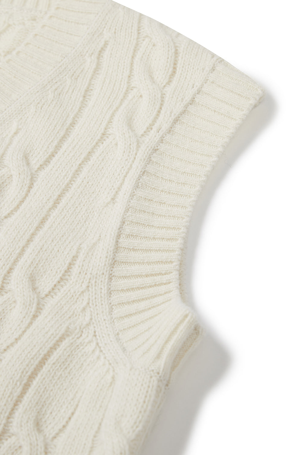 Cable Wool V-Neck Vest - Ivory