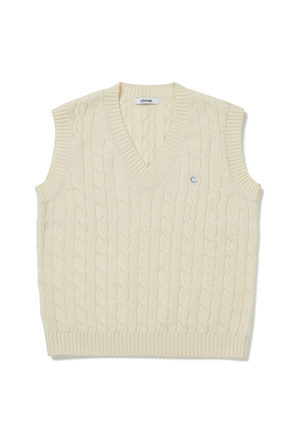 Cable Wool V-Neck Vest - Ivory