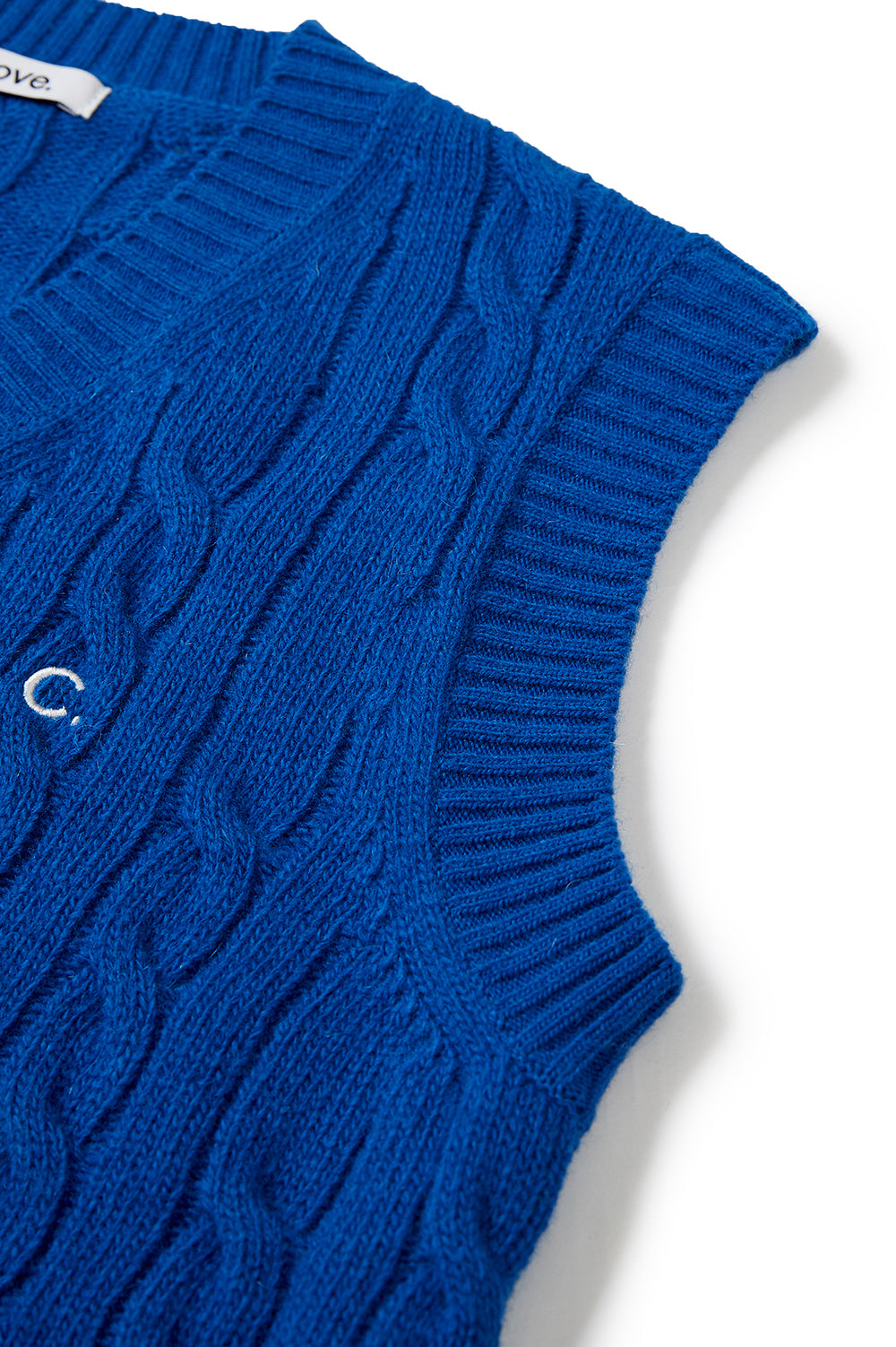 Cable Wool V-Neck Vest - Blue