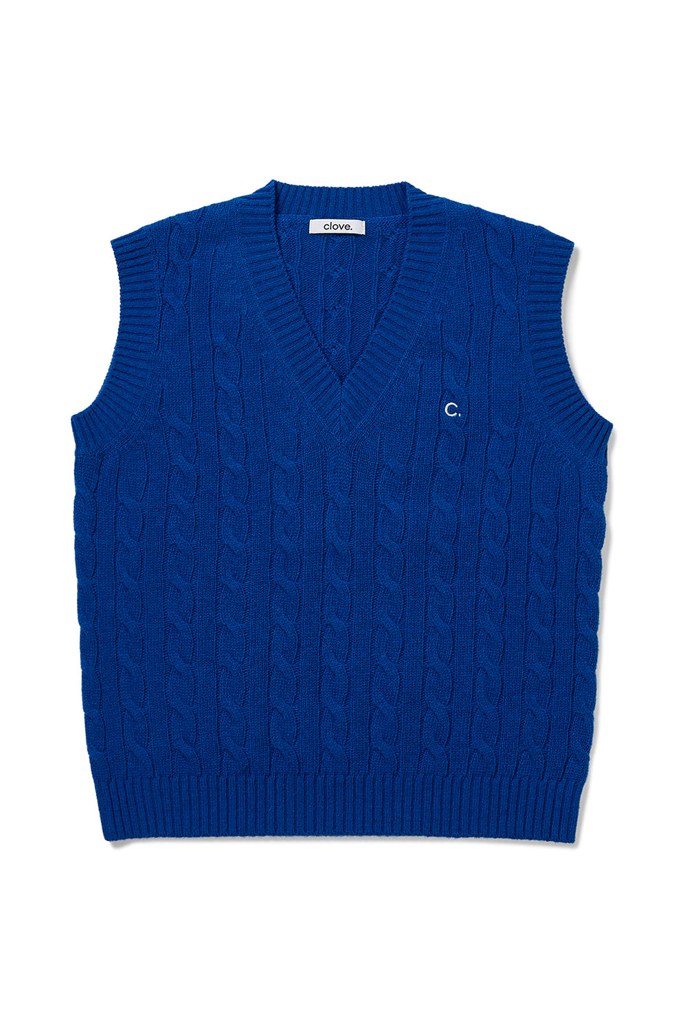 Cable Wool V-Neck Vest - Blue