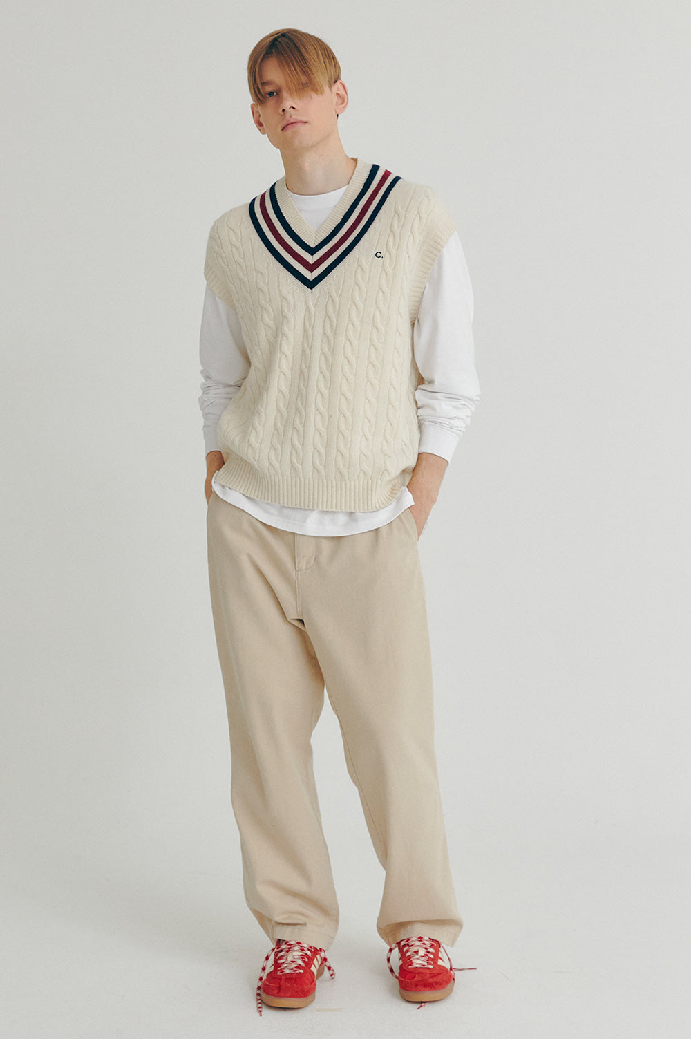 Contrast Wool Vest - Ivory