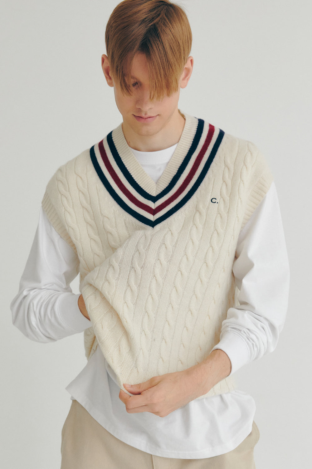 Contrast Wool Vest - Ivory