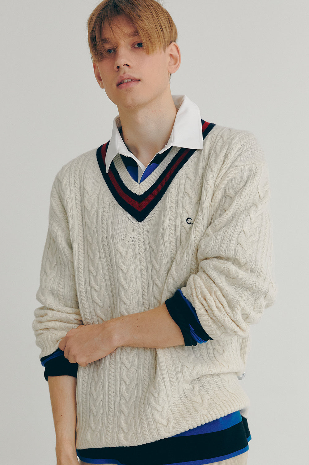 Cricket Cable V-Neck Knit Men - Ivory