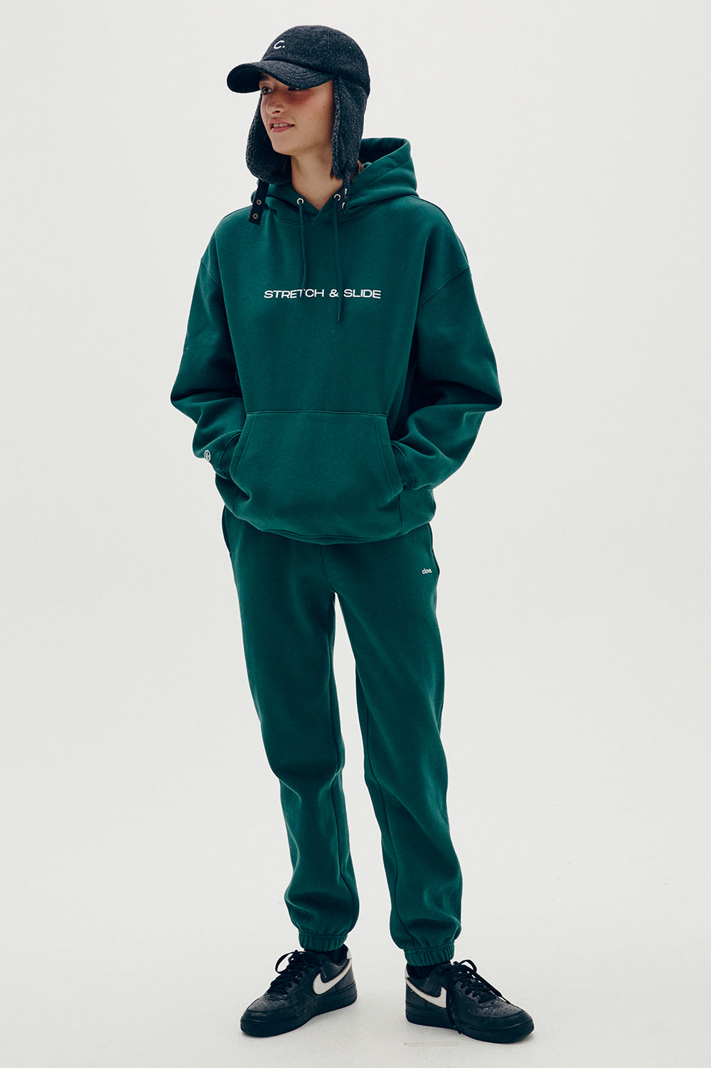 Graphic Fleece-Lined Hoody - Dark Green