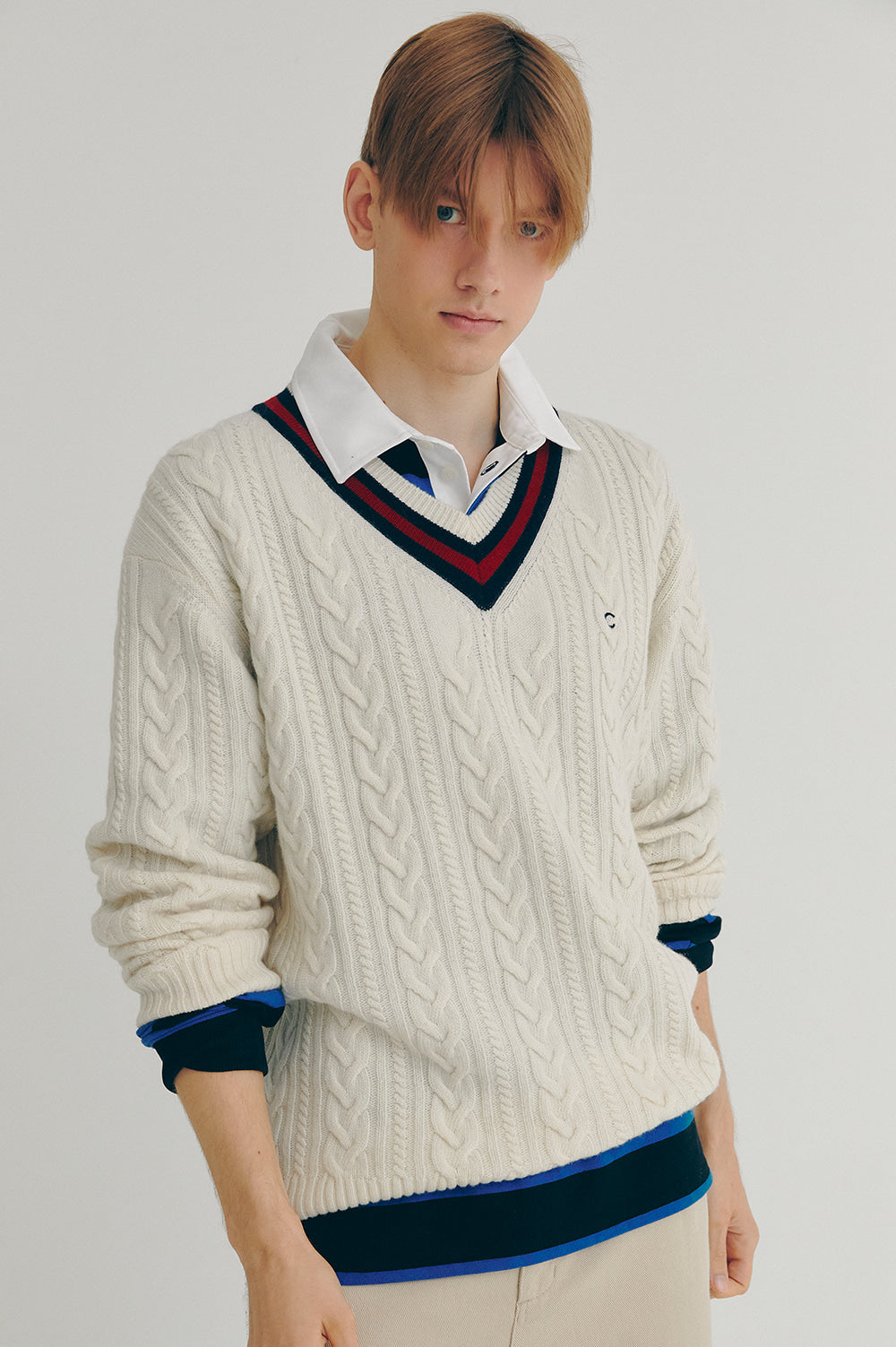 Cricket Cable V-Neck Knit Men - Ivory