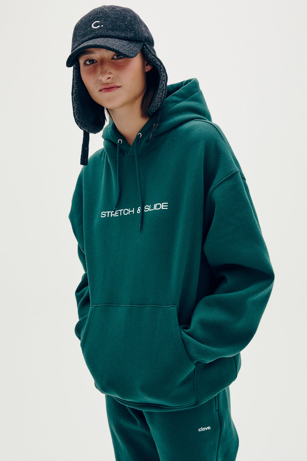 Graphic Fleece-Lined Hoody - Dark Green