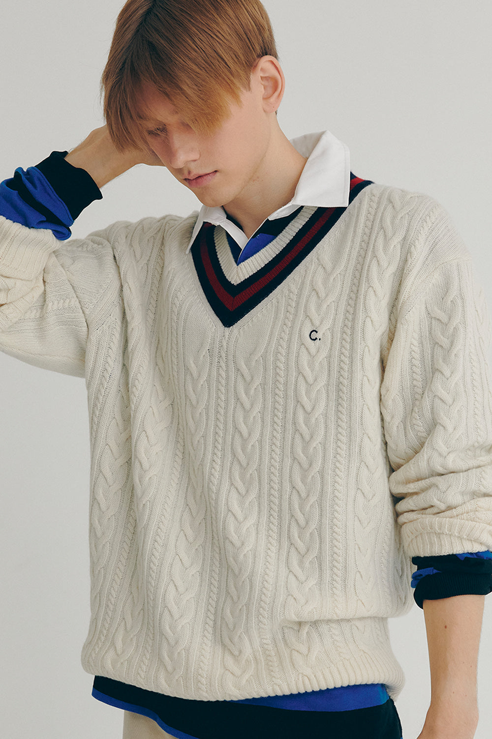 Cricket Cable V-Neck Knit Men - Ivory