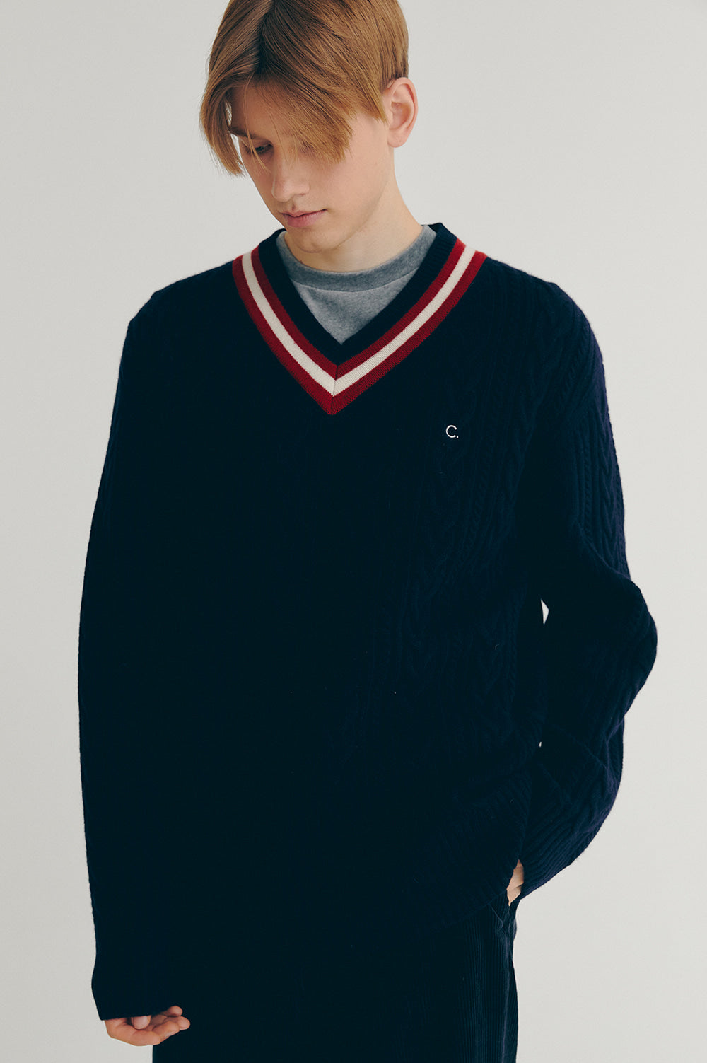 Cricket Cable V-Neck Knit Men - Navy