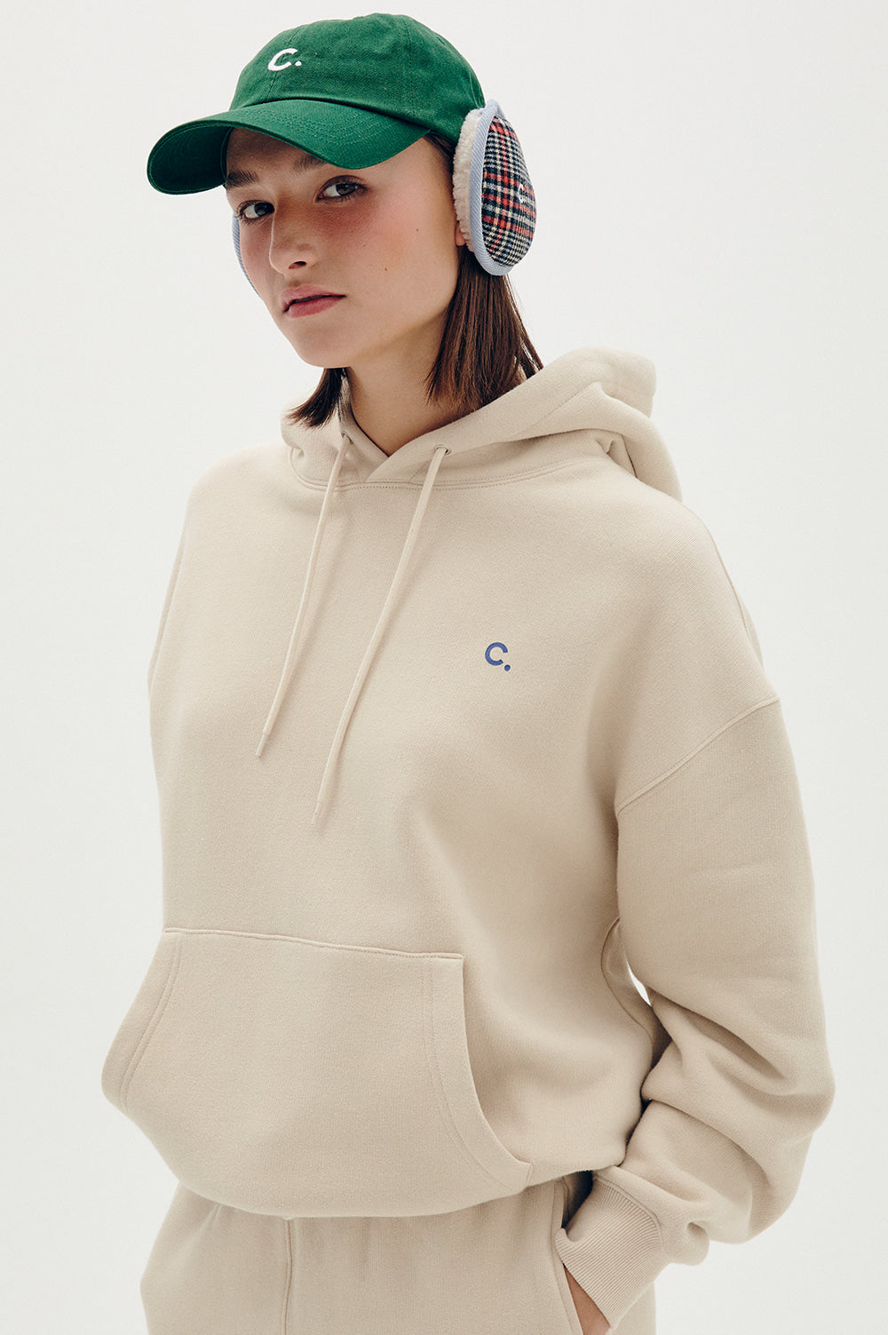 Logo Fleece-Lined Hoody - Beige