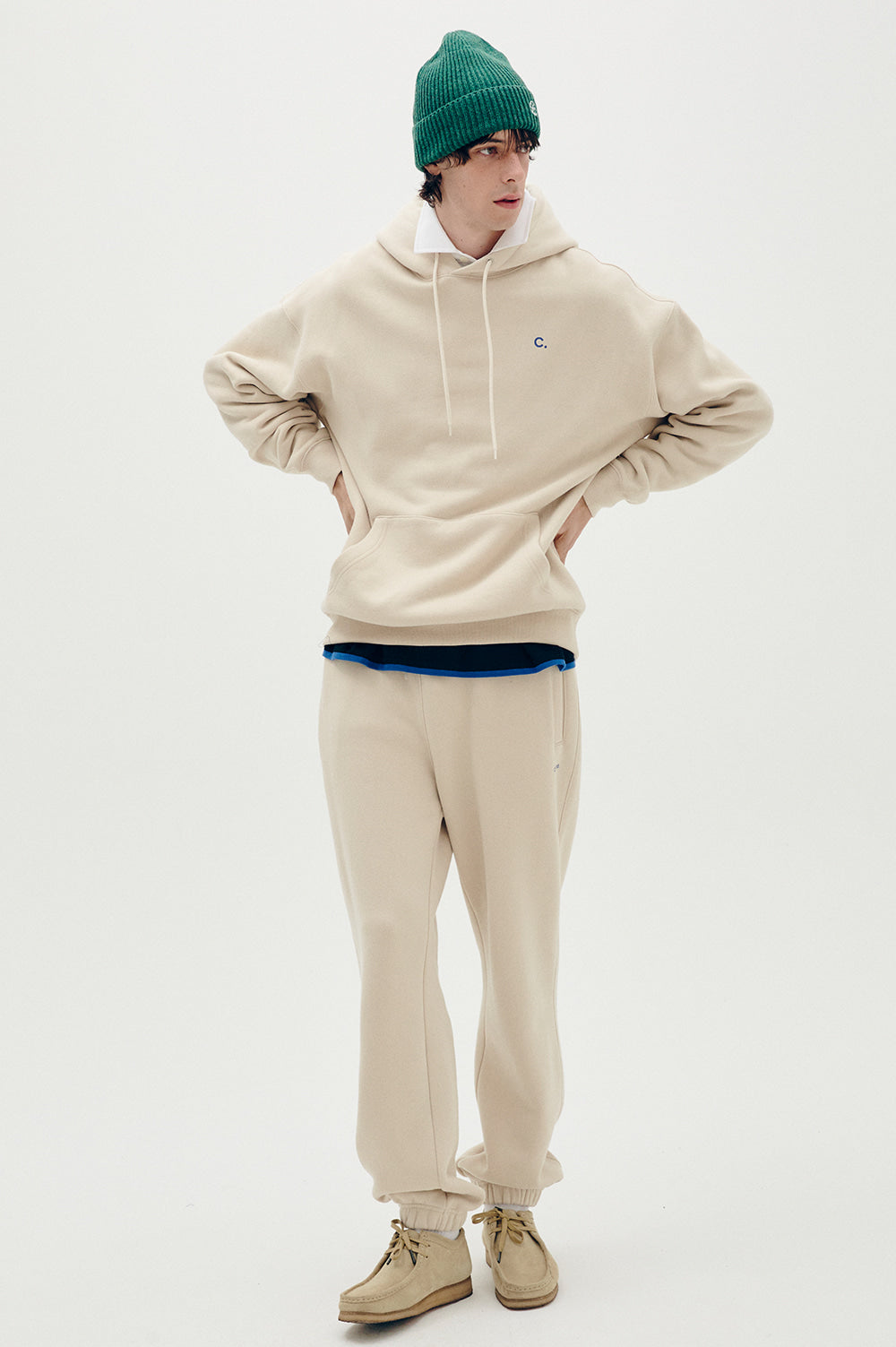 Logo Fleece-Lined Hoody - Beige