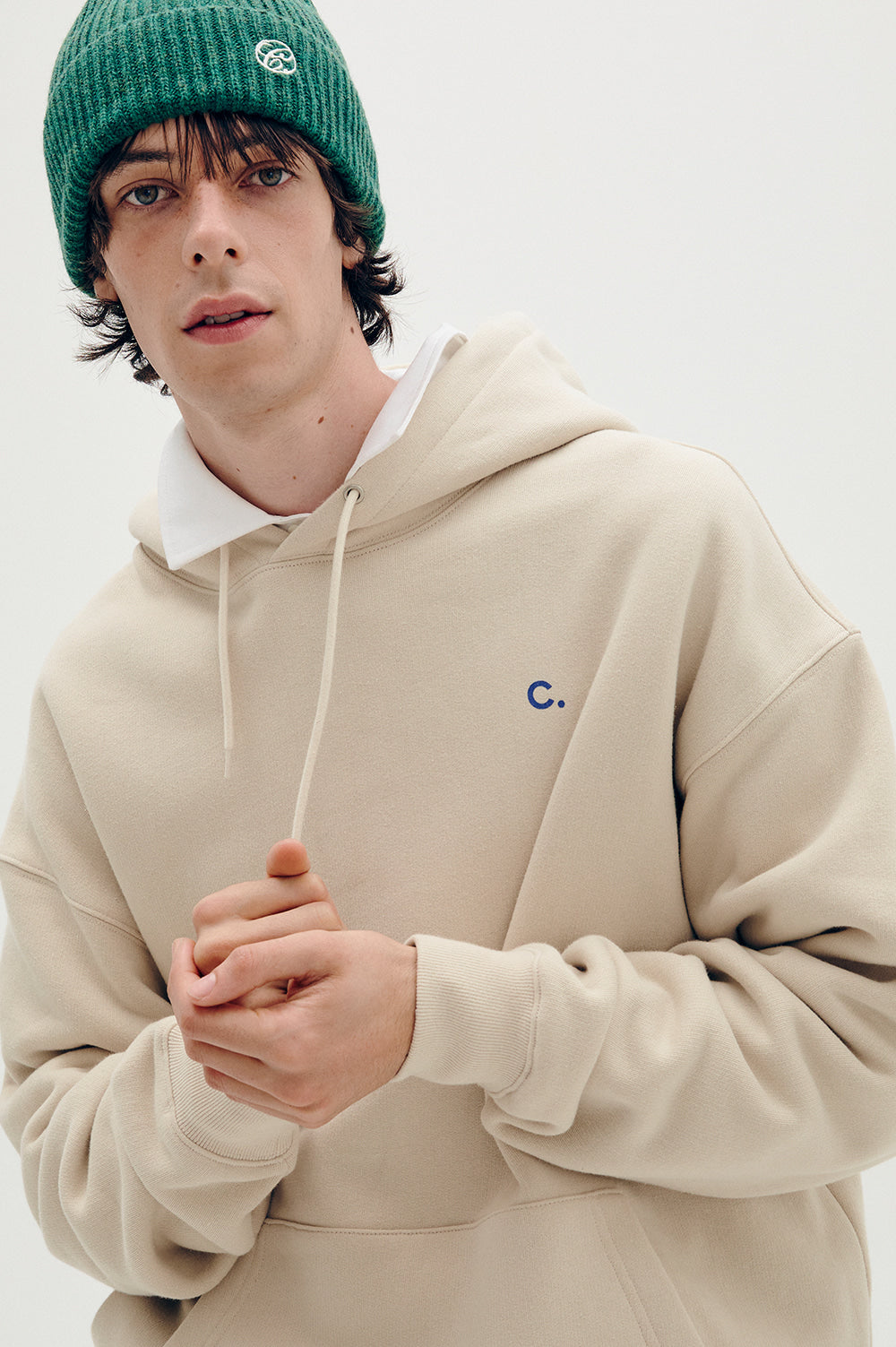 Logo Fleece-Lined Hoody - Beige