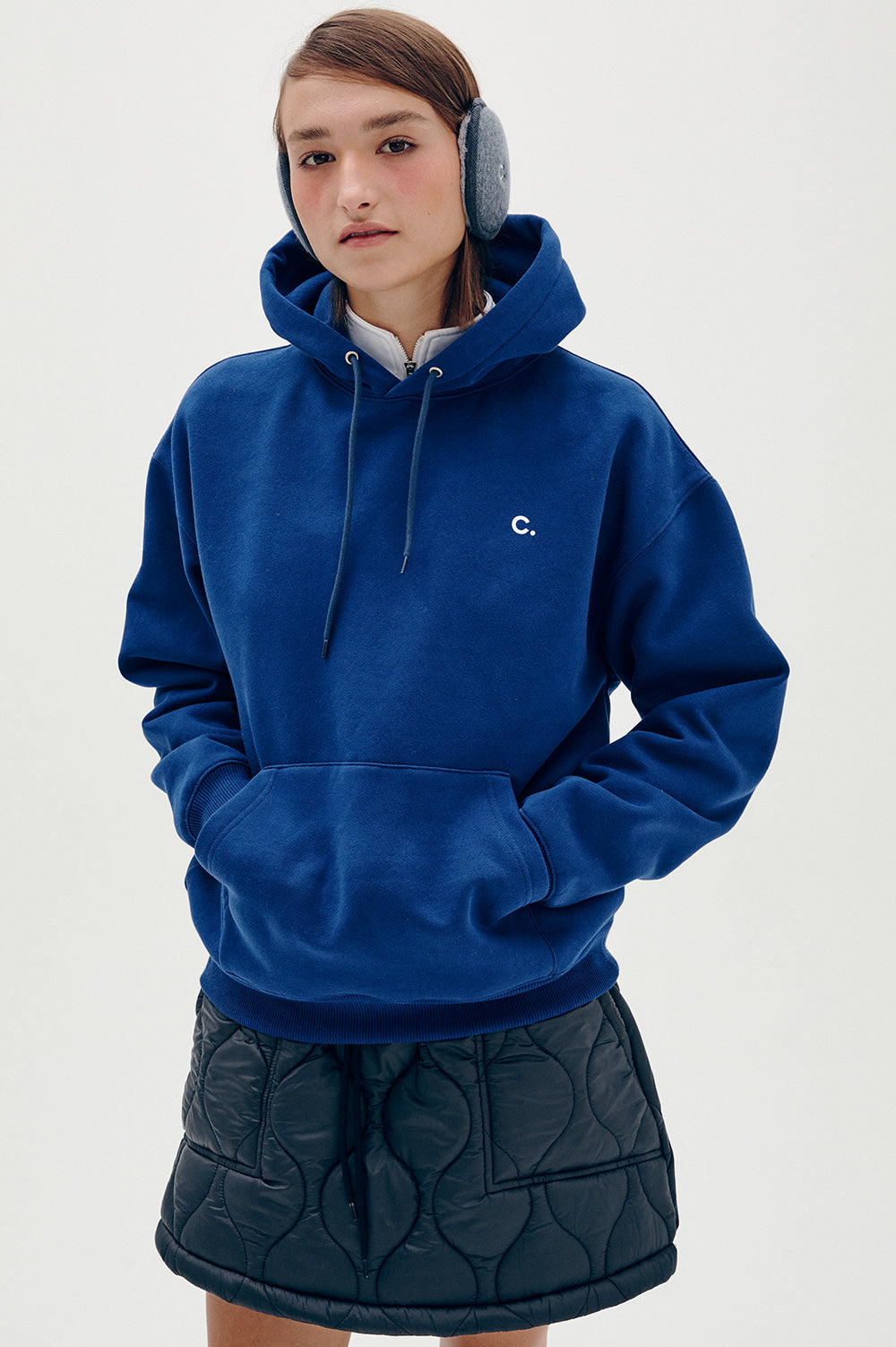 Logo Fleece-Lined Hoody - Blue