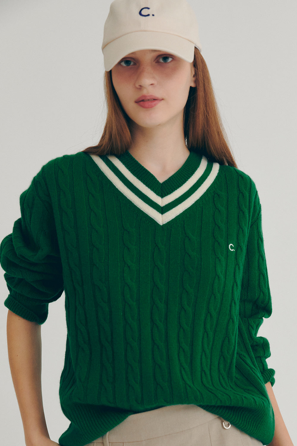 Cricket Cable V-Neck Knit Women - Green